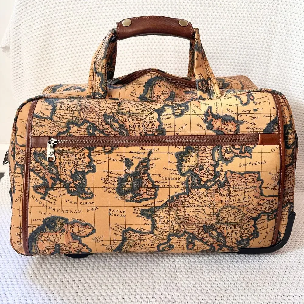 Patricia Nash European Map Tan Yellow Sibillini Small Trolley Overnight NWOT